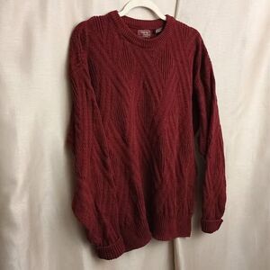 Cambridge Classics L Burgundy Cable Knit Crewneck Pullover Sweater 100% Cotton